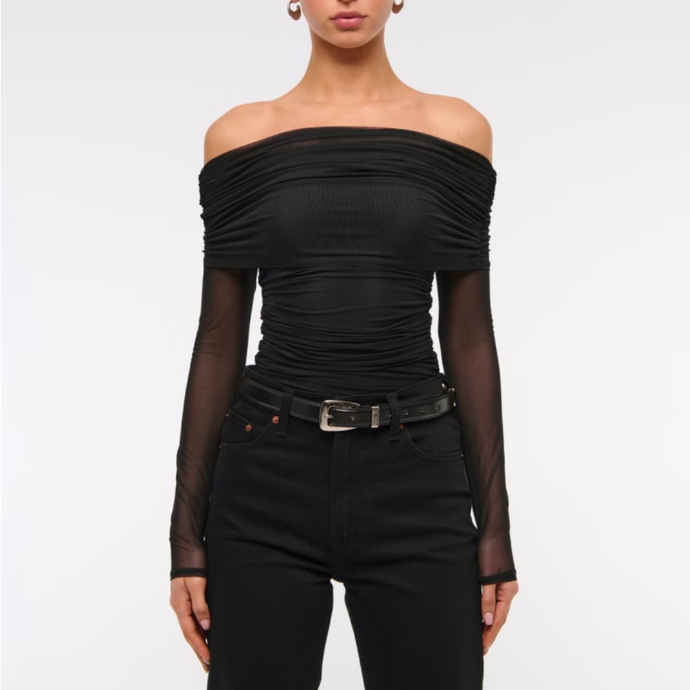 Abercrombie and Fitch Black Long Sleeve Mesh Bodysuit